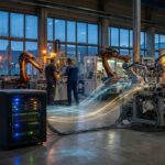 Edge-Computing-Server in einer deutschen Industriehalle verarbeitet Maschinendaten direkt vor Ort