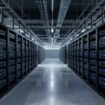 Kaltgang eines modernen Rechenzentrums mit Serverracks und Status-LEDs (Symbolbild)
