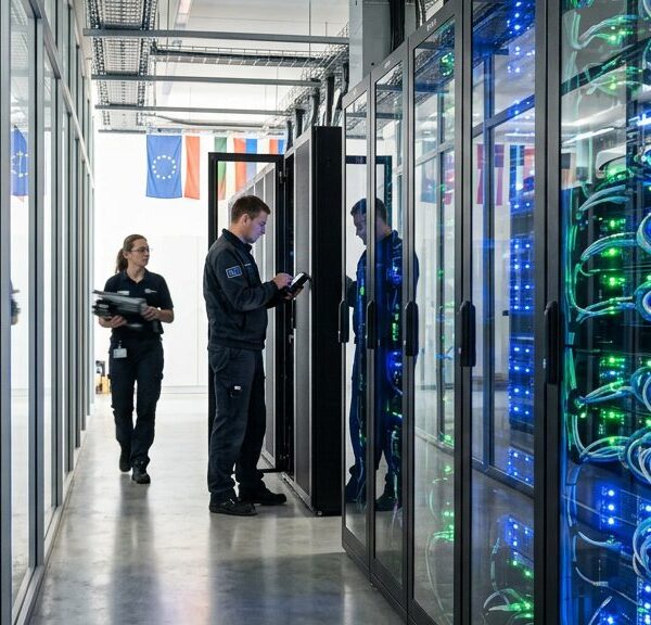 Serverracks in einem europäischen Rechenzentrum – Symbolbild für souveräne Cloud-Infrastruktur